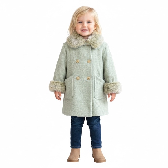 macleod Other - Macleod Kids Italian Wool Double-Breasted Coat with Faux Fur Trim